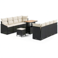 Salon de jardin, en résine tressée, modulable, avec rangement, coloris noir et crème, 11 pièces, pour la terrasse ou le jardin