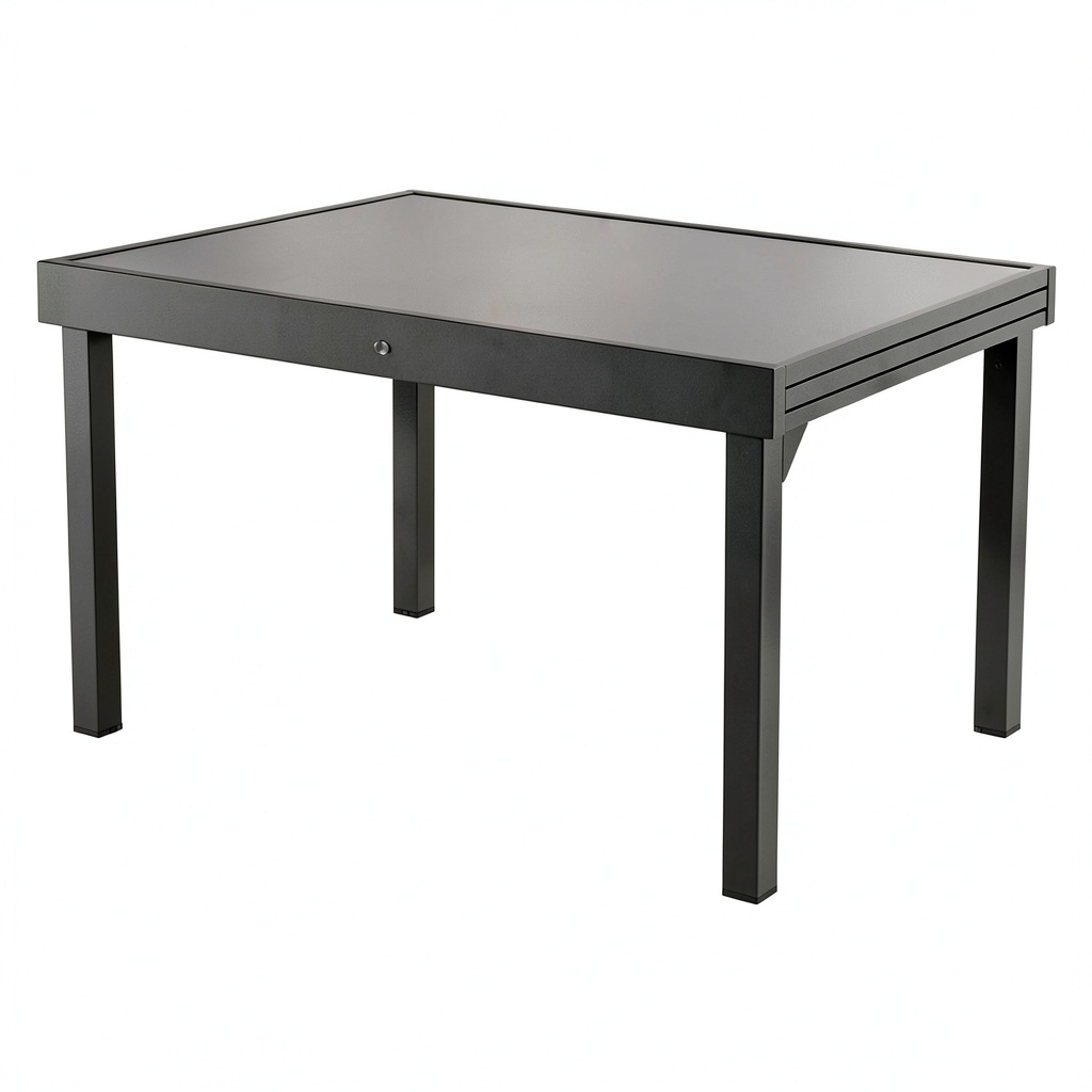 Table, extensible, en aluminium et verre trempé, coloris gris et graphite, pour les espaces de vie
