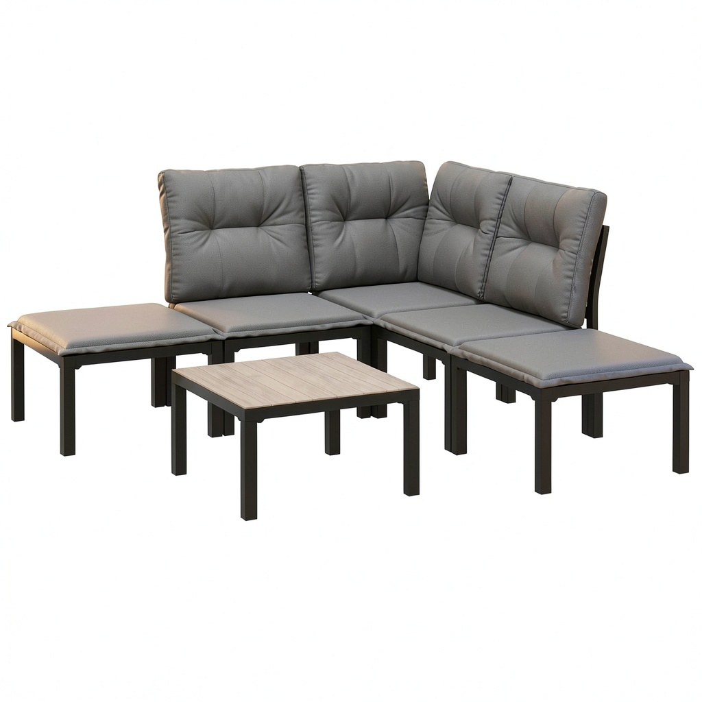 Salon de jardin, en résine tressée, coloris noir et gris, 6 pièces, pour la terrasse ou le jardin