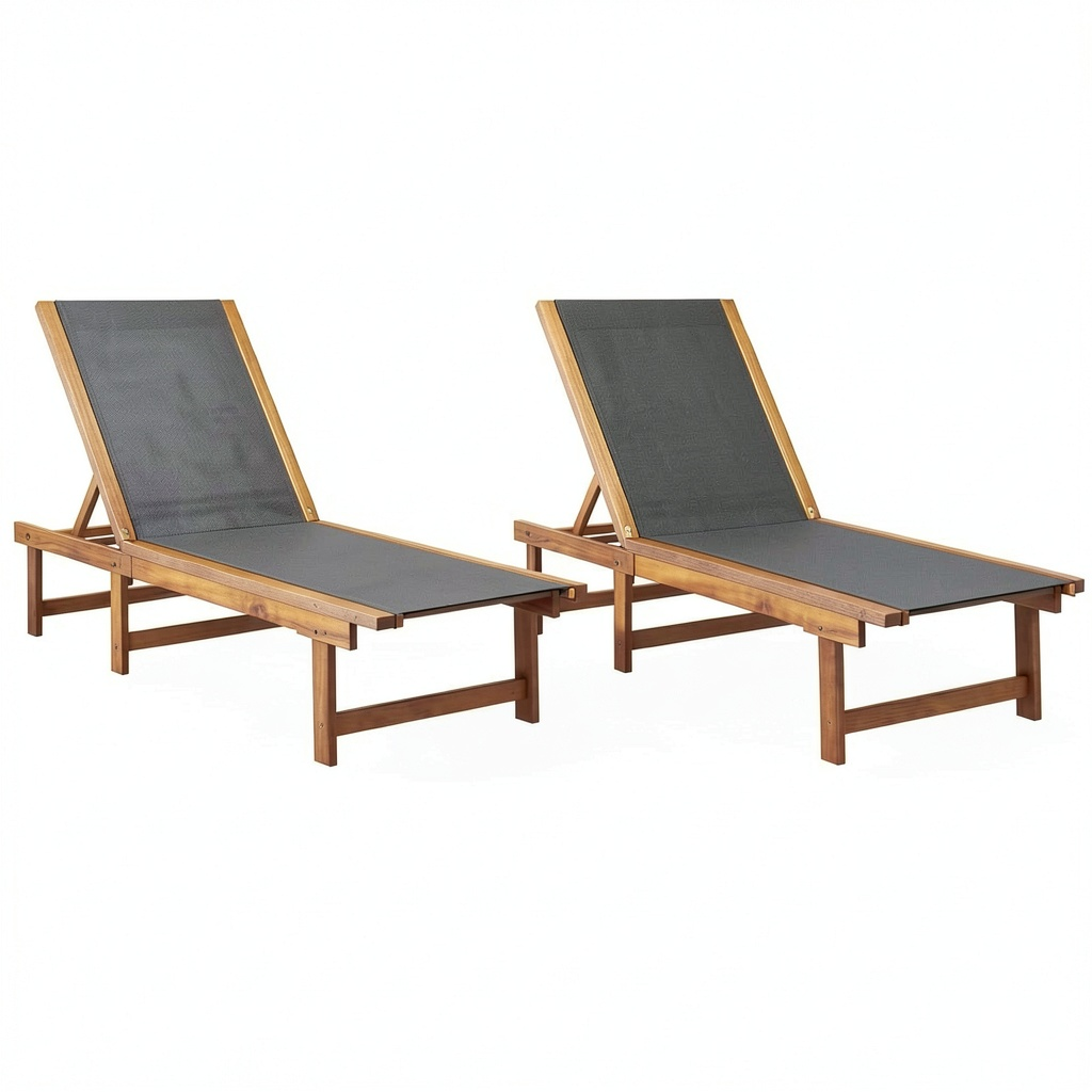 Chaise longue, coloris noir, pour la terrasse ou le jardin