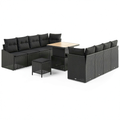 Salon de jardin, 11 pièces, modulable, avec rangement, en résine tressée, coloris noir, pour la terrasse ou le jardin