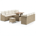 Salon de jardin, modulable, avec rangement, en résine tressée, 11 pièces, coloris beige et crème, pour la terrasse ou le jardin