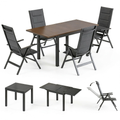 Salon de jardin, en aluminium, avec 4 chaises, extensible, coloris gris, 5 pièces, pour la terrasse ou le jardin