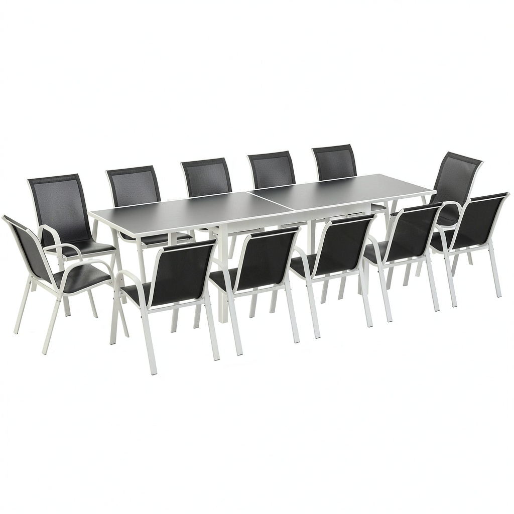 Salon de jardin, extensible, coloris blanc et gris, pour la terrasse ou le jardin