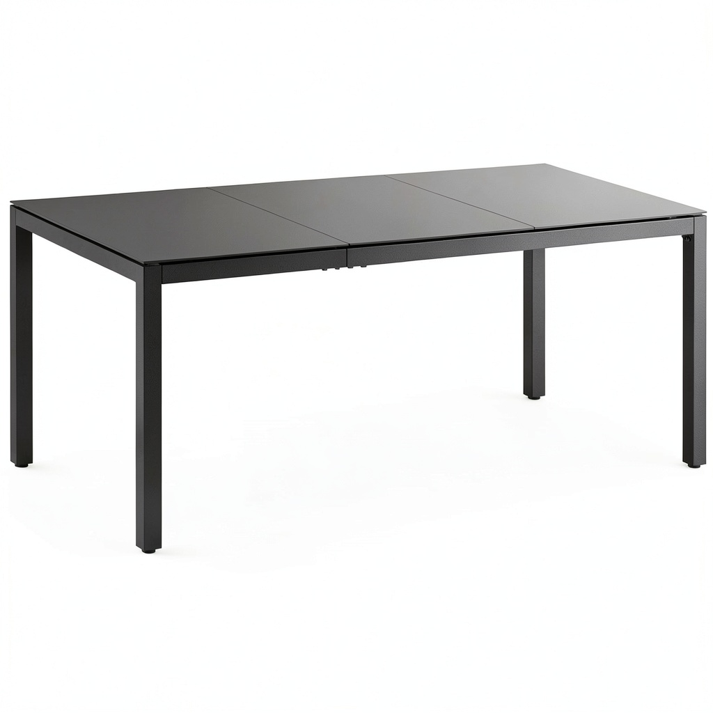 Table à manger, en aluminium et verre trempé, 8 places, 180 x 80 x 72 cm, coloris noir, pour la salle à manger