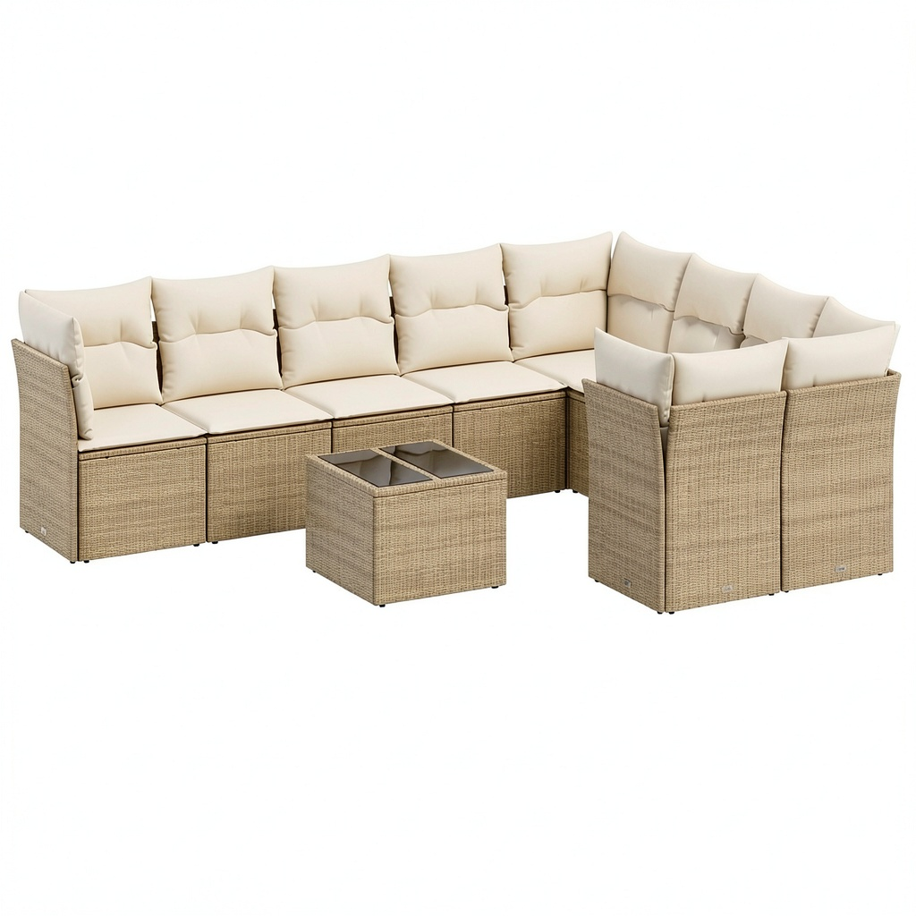Salon de jardin, en résine tressée, réglable, coloris beige, 10 pièces, pour la terrasse ou le jardin