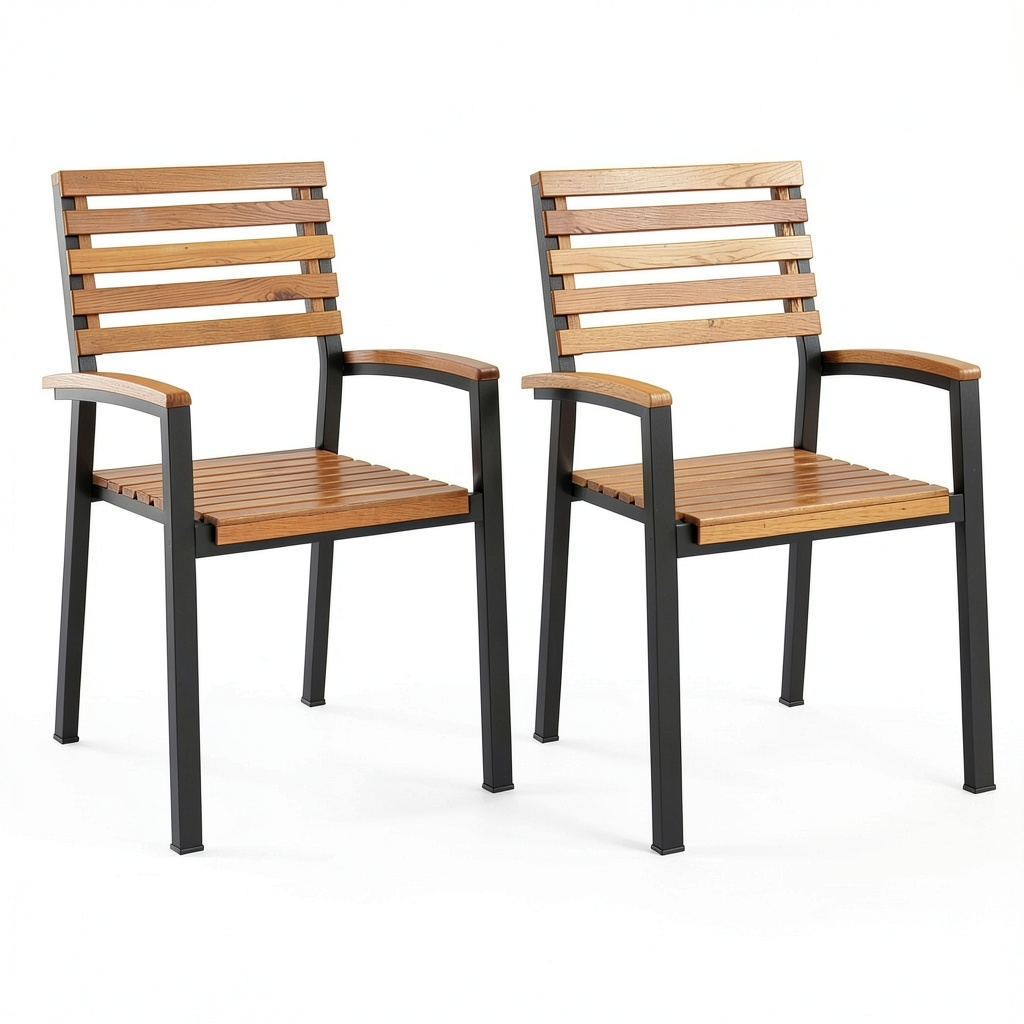 Chaise, 2 pièces, en bois massif et métal, pour la salle à manger ou la cuisine