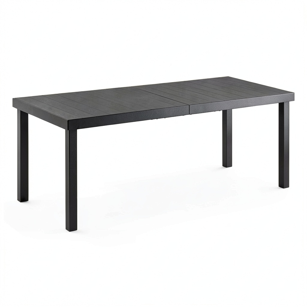 Table à manger, en aluminium, 8 places, 190 x 90 x 74 cm, coloris noir, pour la salle à manger