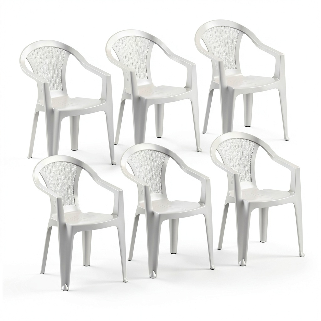 Chaise, en résine tressée, coloris blanc, 6 pièces, pour la salle à manger ou la cuisine