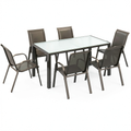 Salon de jardin, avec 6 chaises, coloris gris et anthracite, pour la terrasse ou le jardin