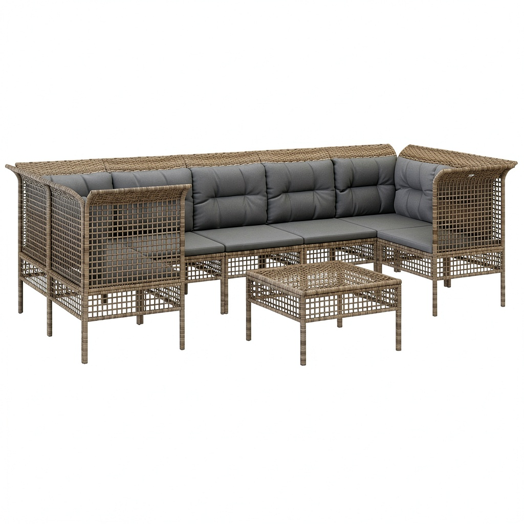 Salon de jardin, en résine tressée, 8 pièces, coloris gris, pour la terrasse ou le jardin