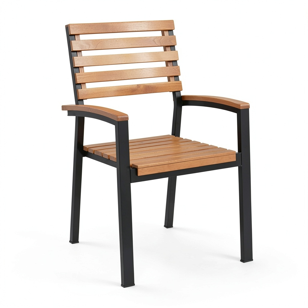 Chaise, en bois massif et métal, 4 pièces, pour la salle à manger ou la cuisine