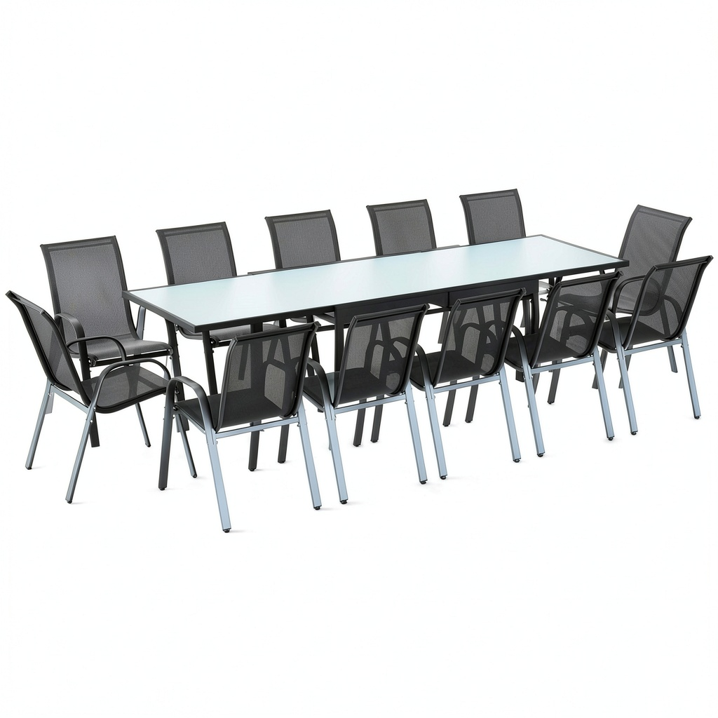 Salon de jardin, extensible, coloris gris et anthracite, pour la terrasse ou le jardin