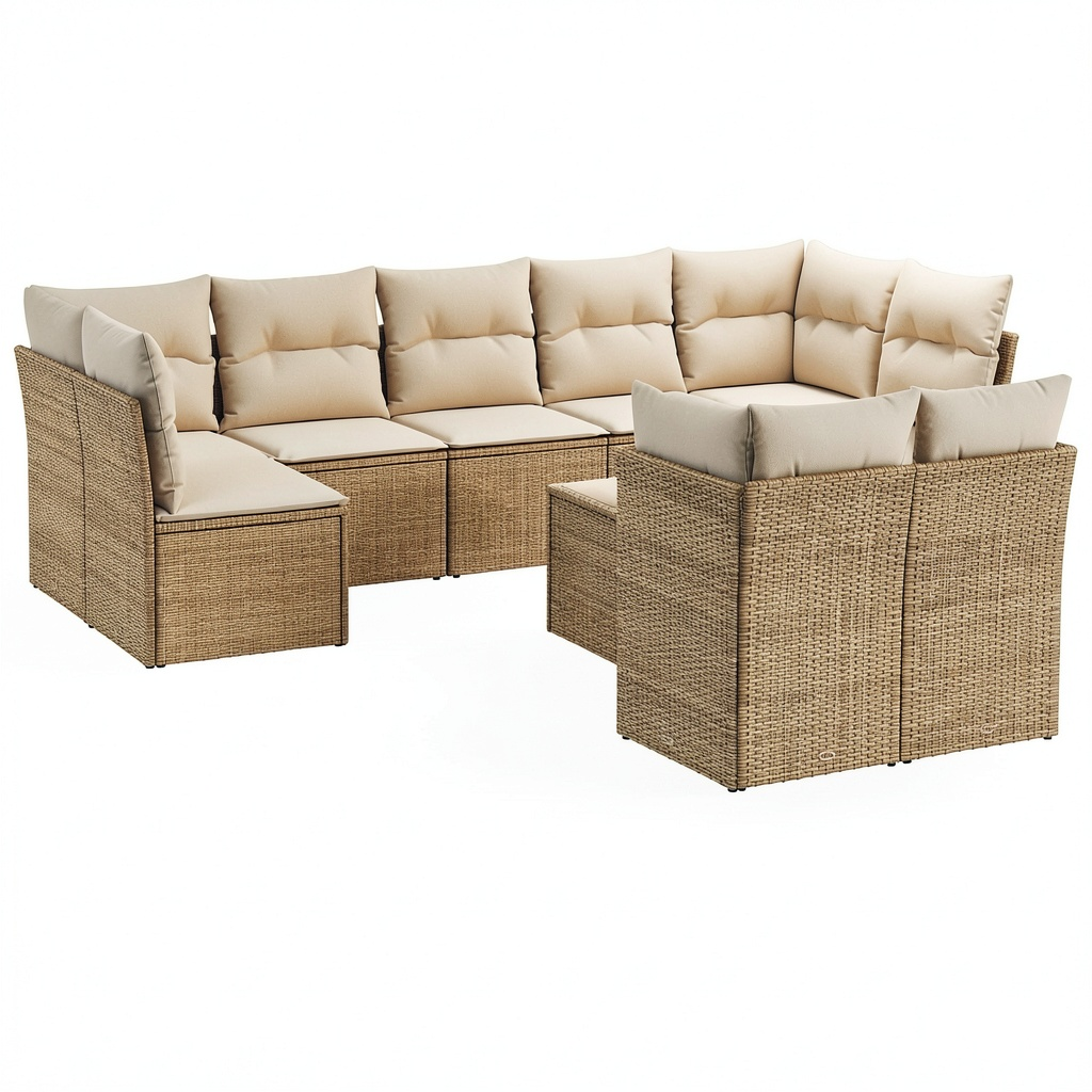 Salon de jardin, 10 pièces, réglable, en résine tressée, coloris beige, pour la terrasse ou le jardin