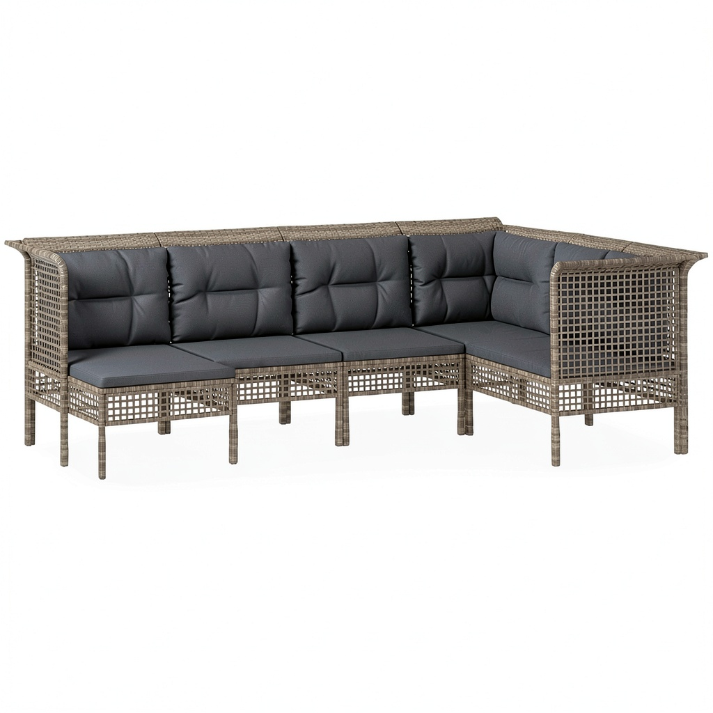 Salon de jardin, 6 pièces, en résine tressée, coloris gris, pour la terrasse ou le jardin