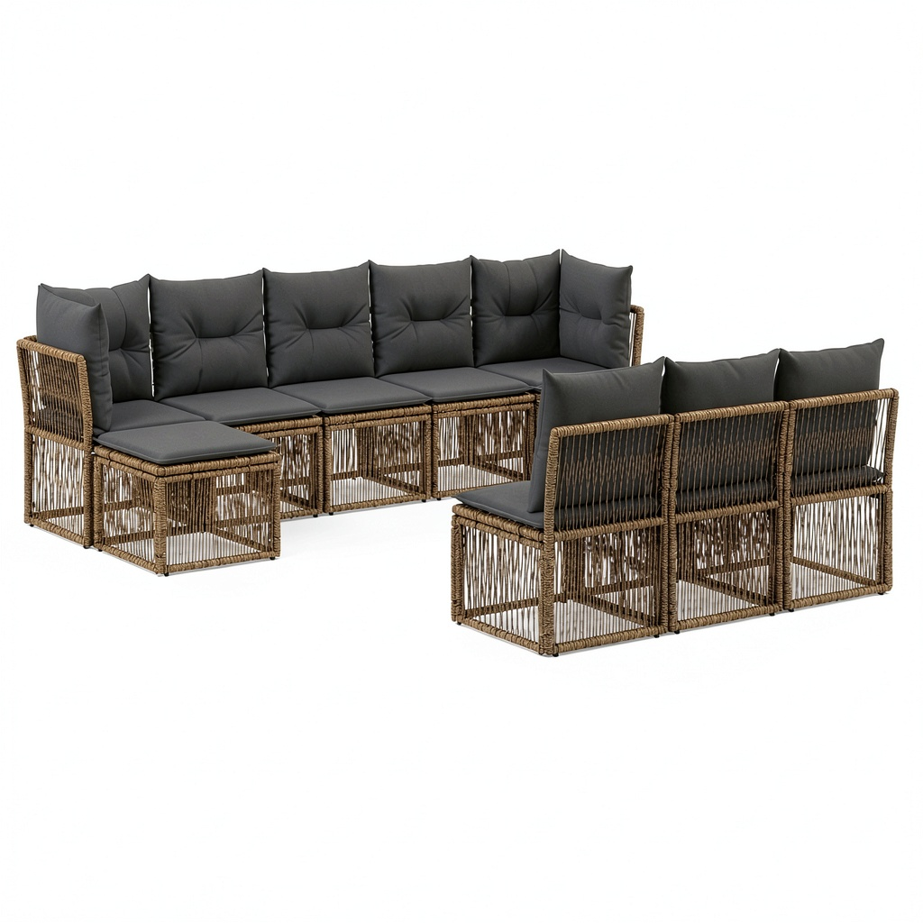 Salon de jardin, 10 pièces, modulable, en résine tressée, coloris gris, pour la terrasse ou le jardin