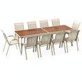 Salon de jardin, en verre trempé, extensible, coloris beige, pour la terrasse ou le jardin