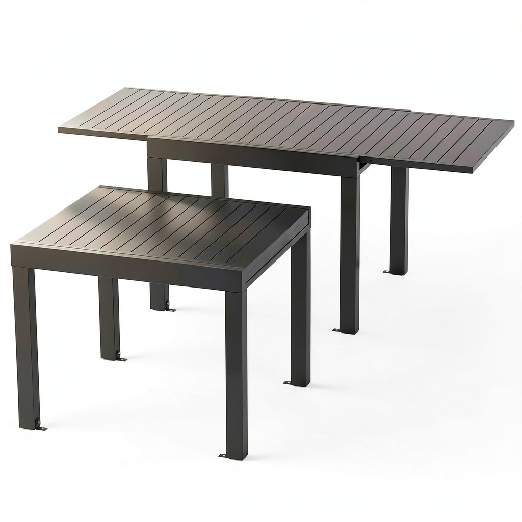 Table à manger, extensible, en aluminium, coloris gris, 160 x 80 x 75 cm, pour la salle à manger