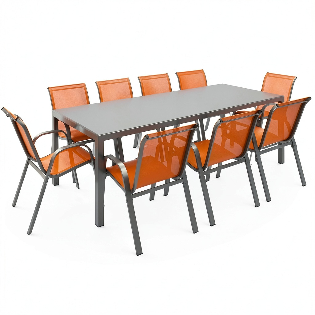 Salon de jardin, coloris gris et terracotta, pour la terrasse ou le jardin