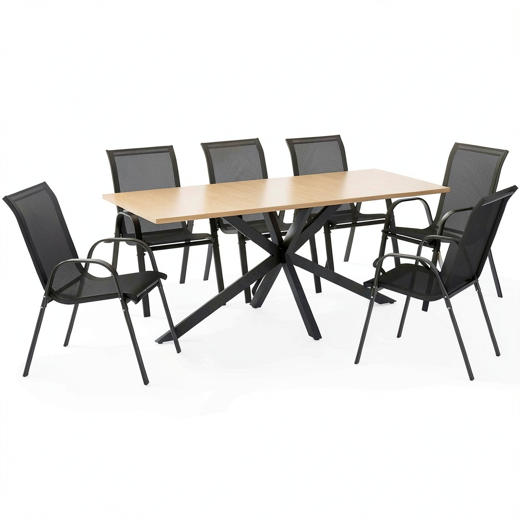 Salon de jardin, en métal, avec 8 chaises, coloris noir, pour la terrasse ou le jardin