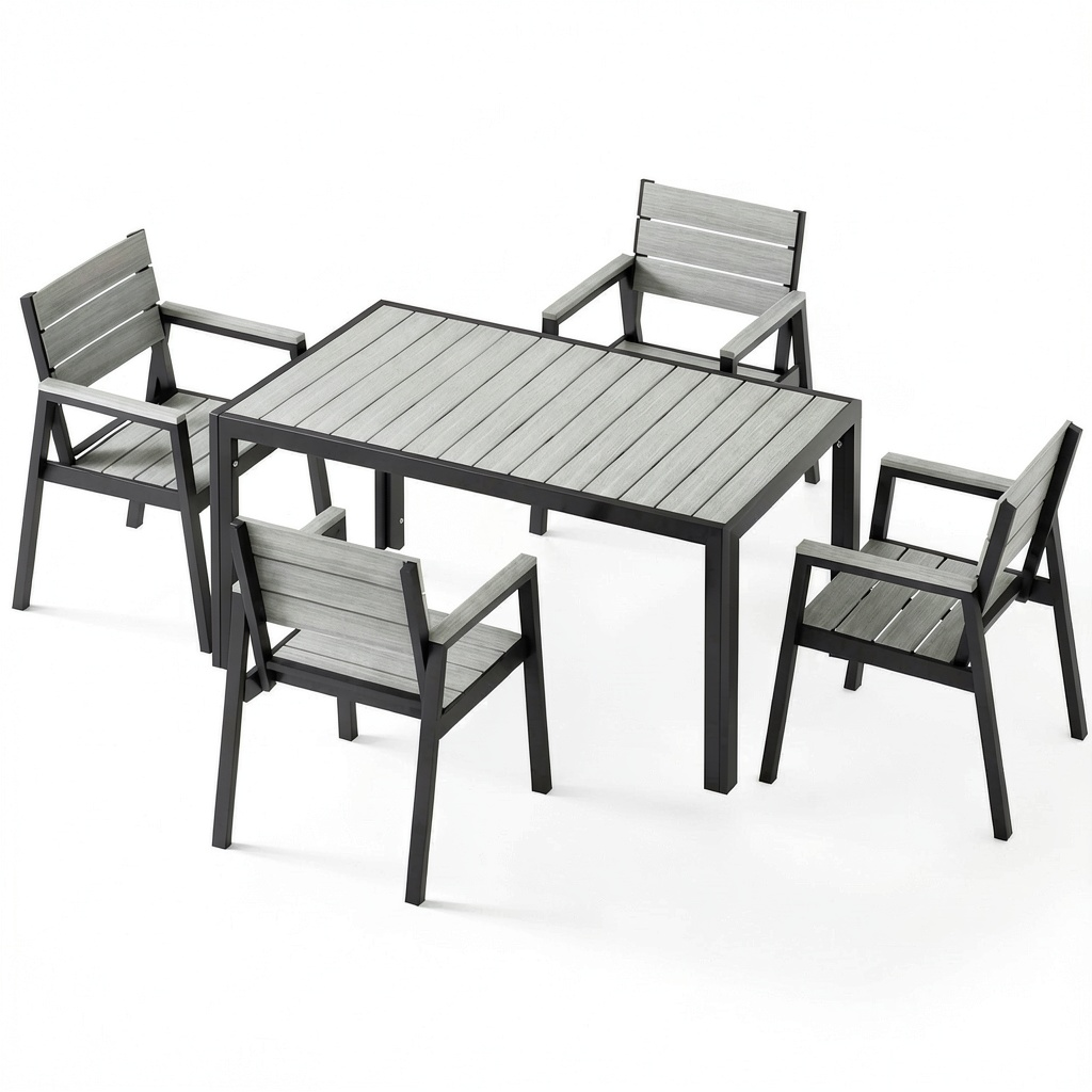 Salon de jardin, en aluminium, coloris gris, pour la terrasse ou le jardin