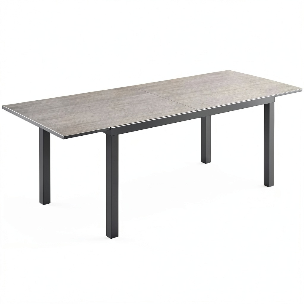 Table, 8 places, extensible, en acier et aluminium, coloris gris, pour les espaces de vie