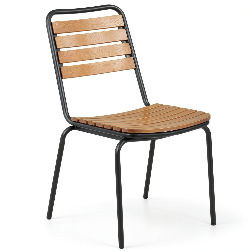 Chaise, en bois massif et acier, 61 x 47 x 81 cm, coloris naturel, pour la salle à manger ou la cuisine