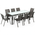 Salon de jardin, avec 8 chaises, coloris gris et anthracite, pour la terrasse ou le jardin