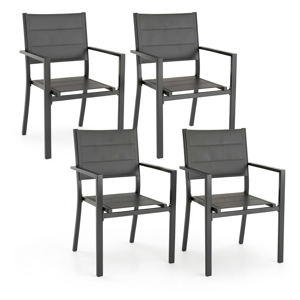 Salon de jardin, en aluminium, coloris gris, 4 pièces, pour la terrasse ou le jardin